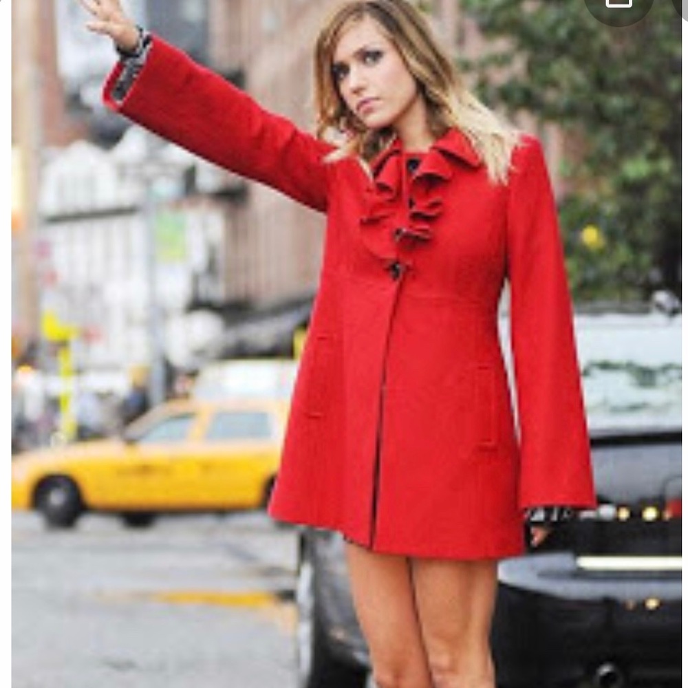 Old Navy Red ruffled pea coat